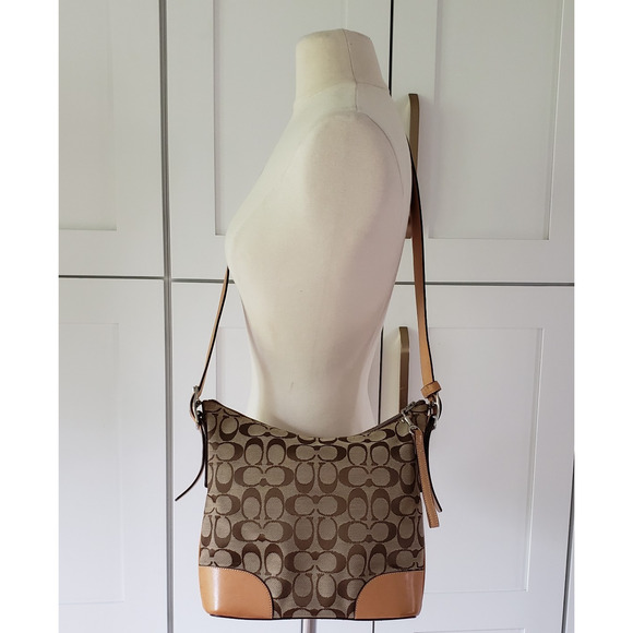 VTG Coach 6347 Crossbody Bag Brown Signature C Logo Tan Leather Trim Y2K 2000s